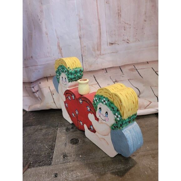 Wooden heart cherub Angel candlestick holder Decor figure - Picture 2 of 5